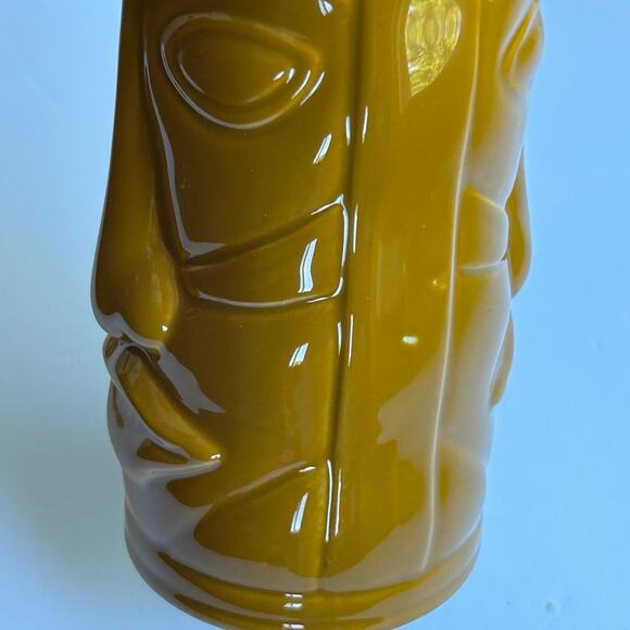 Set of 4 World Market Mustard Yellow Gold Tiki Mugs Ceramic Cups Retro Barware - Picture 5 of 7